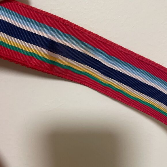 Lauren By Ralph Lauren Red Striped Ribbon Belt 39” D Ring Leather Multicolor - Picture 6 of 6